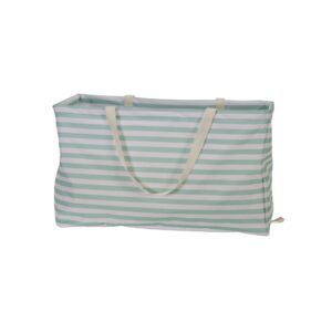 Household Essentials Canvas Utility Tote with Handles, Rectangular Krush Tote, Water-Resistant Vinyl Lining, Large Capacity, Durable and Versatile, Teal Striped Pattern